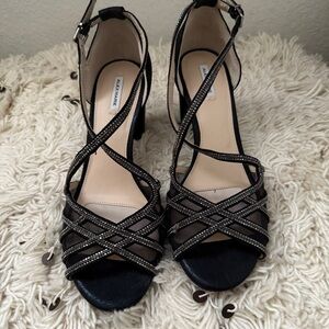 ALEX MARIE Hashleigh Women's Black & Rhinestone Strappy Heels Dressy Shoes